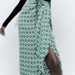Zara Midi Elegant Green Patterned Skirt